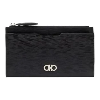 FERRAGAMO GANCINI Leather Wallets Card Holders Men's Black