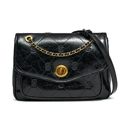 Simedin Split Cow Leather Shoulder Bag Women's Ecru/Deep Black-6