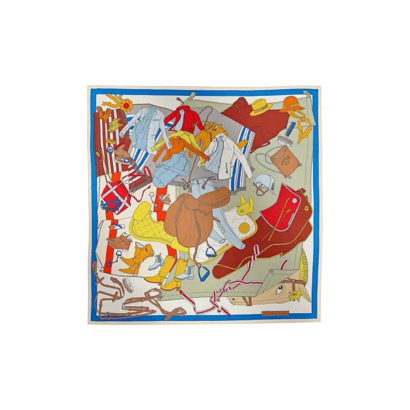 HERMES Silk Scarves Women's Blue/Yellow/Red-0