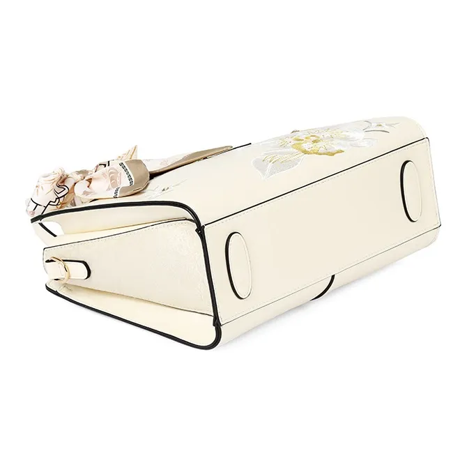 TUCANO Split Cow Leather With Synthetic Leather Handbag Regular Women's Ecru-4