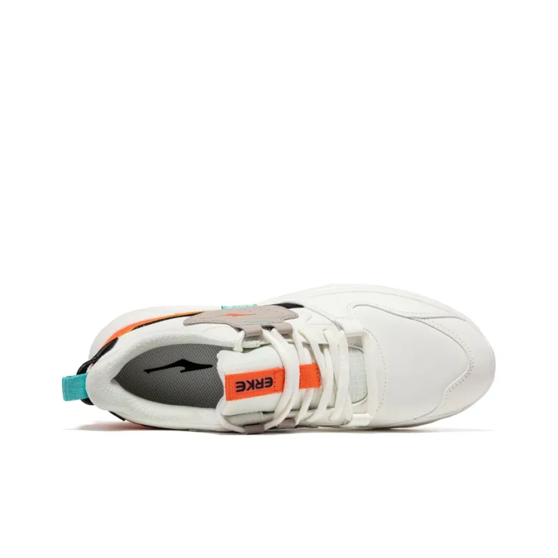 Erke Cushioning Lightweight Low Top Casual Shoes Men White Black Orange-3