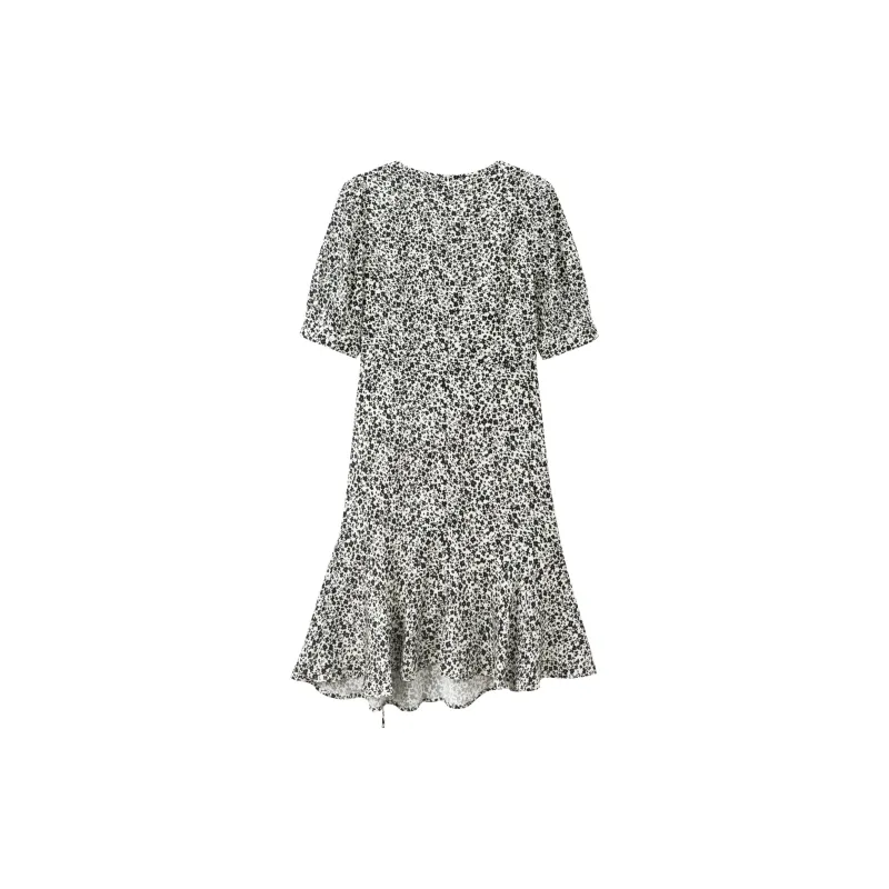 TKY SHOP Short Sleeved Dress Women's Black Floral-1