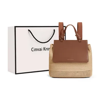 CinvaiKrose Fabric, Synthetic Leather Backpack Medium Size Women's Coffee