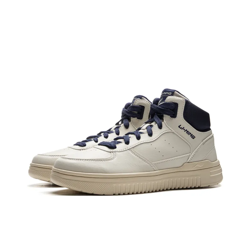 LiNing Qingyun HI Anti-Slip And Wear-Resistant Breathable High-Top Skateboard Shoes Unisex White Blue-2