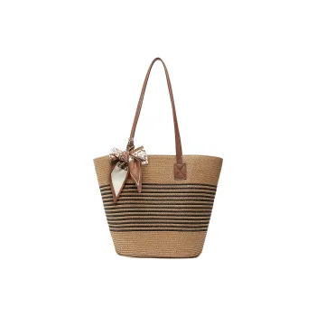 MEXICAN Fabric Shoulder Bag, Tote Bag, Beach Bag Large Size Women's Apricot & Dark Brown/Apricot & Yellow Brown