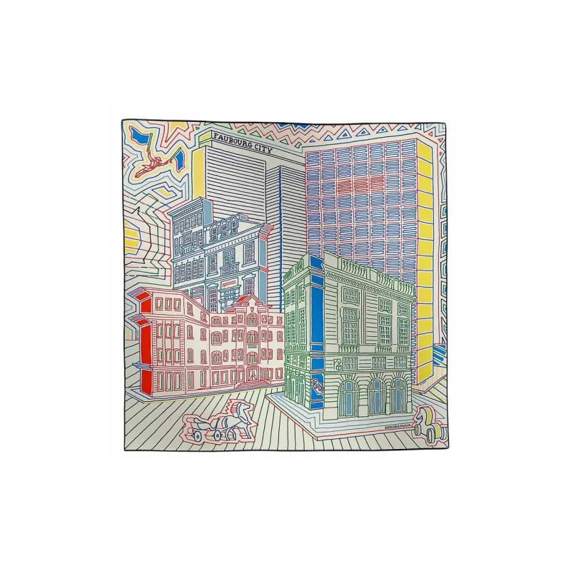 HERMES Silk Scarves Women's Blue Red/Green-0