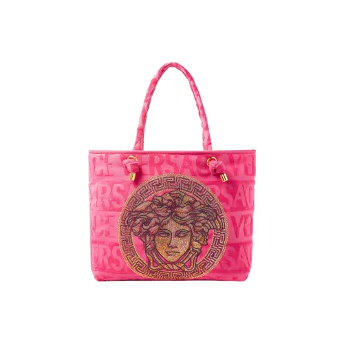 VERSACE Cotton Tote Bag Shopping Bag Shoulder Bag Handbag Women's Rose Red