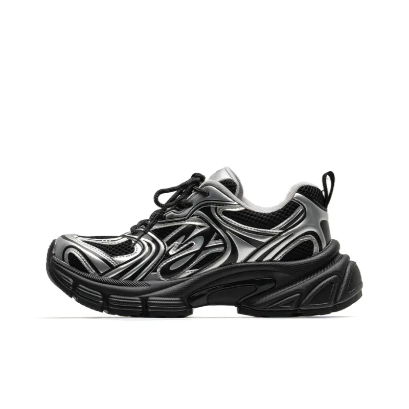 Mule Donkey Lightweight And Breathable Low Top Chunky Sneakers Unisex Extreme Night Black-0