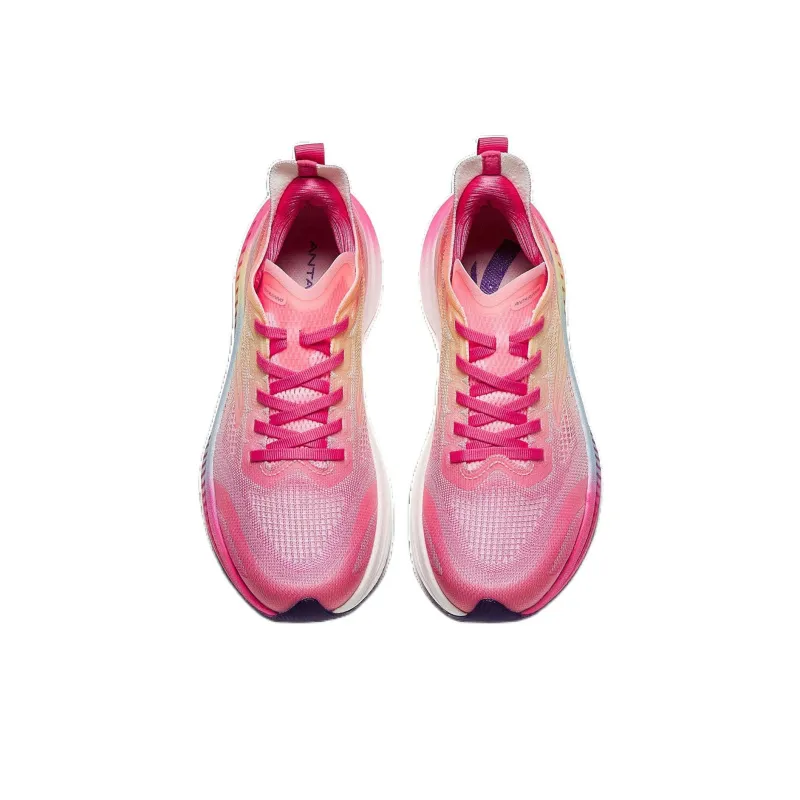 ANTA Running Shoes Women's Low Top Fluorescent Cold Peach Pink/Gentian Pink/Aqua Blue/Egg White Color-3
