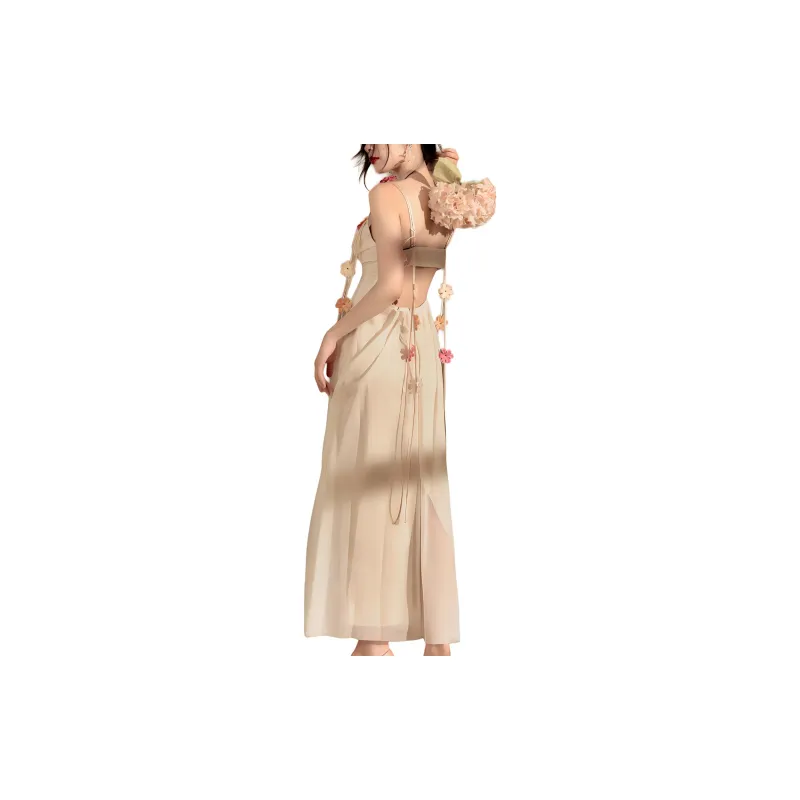 QIAOYUHUAZUN Slip Dresses Women's Beige Apricot-0
