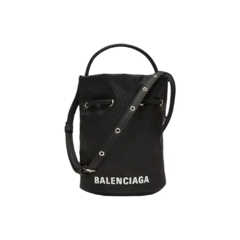 Balenciaga Wheel Shell Drawstring Bucket Bag Xs Black/White-3