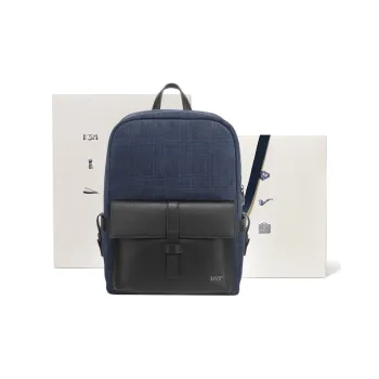 BVP Genuine Leather Backpack Regular Men's Black/Blue