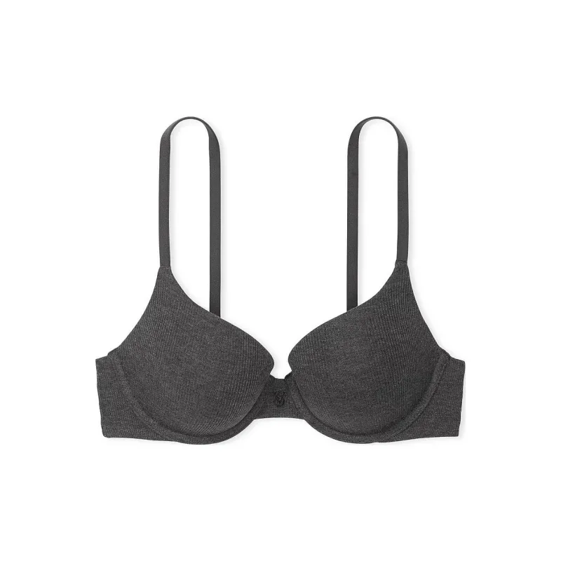 Victoria's Secret Push-Up Perfect Shape Ribbed Cotton Bra/Grey Bra Women's Gray-0