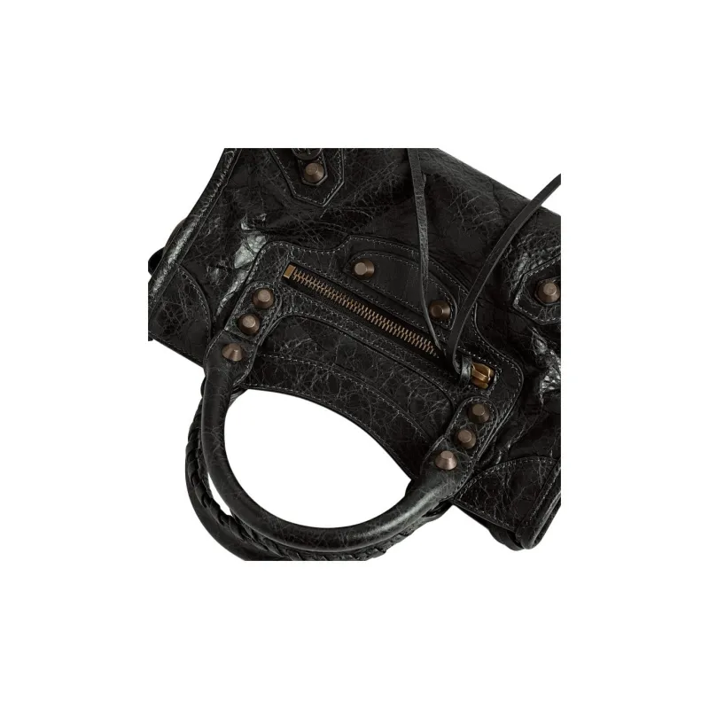 Balenciaga Le City Mini Bag In Black Arena Storico Lambskin Brass Hardware Black-6