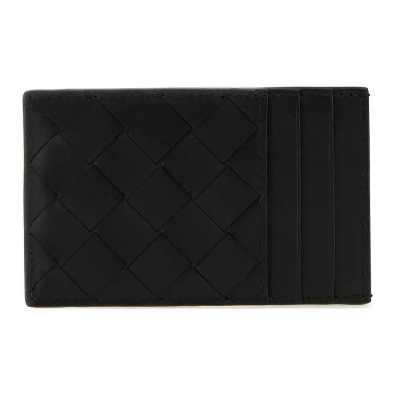 Bottega Veneta Intrecciato Cow Leather Card Holder Wallet Regular Men's Black-2