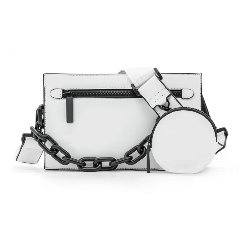 Slazenger PU Urban Techwear Double Chain Bag Camera Bag Crossbody Bag Small Size Unisex Black Gray White Cyan-0