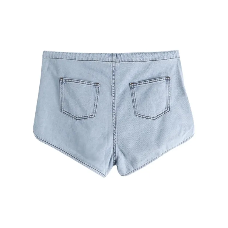 LALABOBO Denim Shorts Women's Light Blue White-1