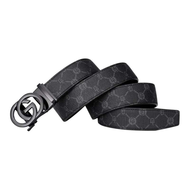GOLF PVC Cow Leather Patchwork Leather Belts Men Gunmetal/Gold Width  3.5cm-1