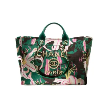 CHANEL Velour Beach Bag, Tote Bag, Shopping Bag, Handbag Tubas Women's Green/Multicolor