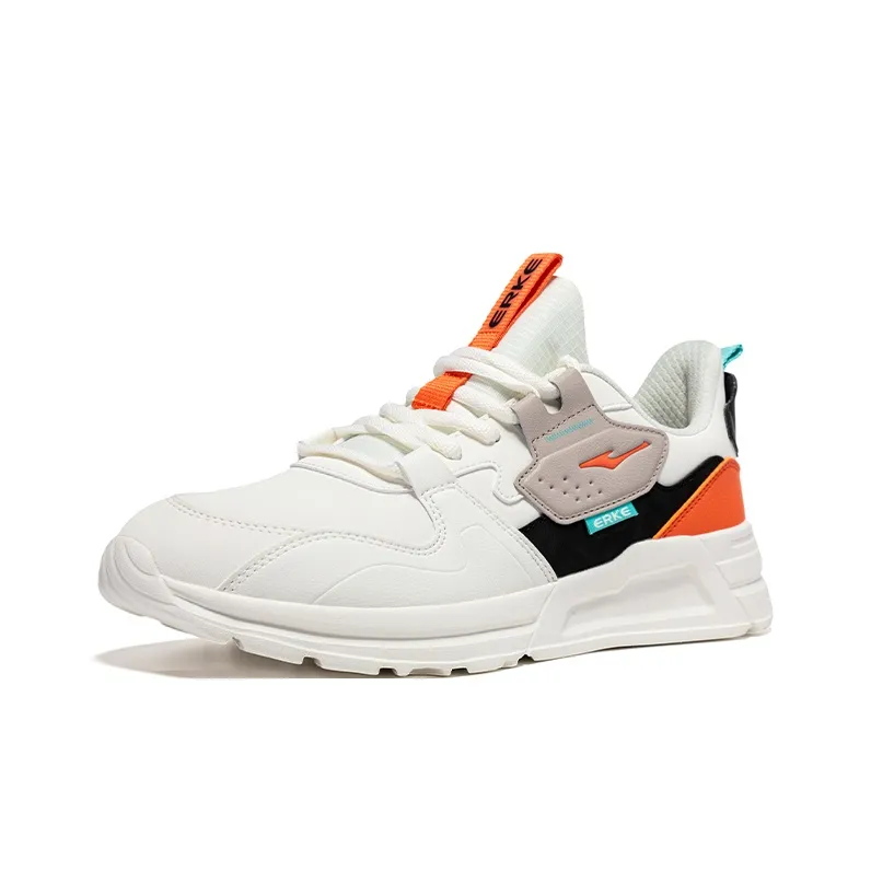 Erke Cushioning Lightweight Low Top Casual Shoes Men White Black Orange-2