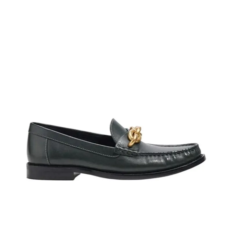 COACH Chain-link Detailing Leather Loafers-1