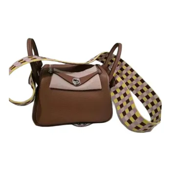 HERMES Lindy Clemence Leather Shoulder Bag Crossbody Bag Mini Women's Gold Brown & Lemon & Hermes Red