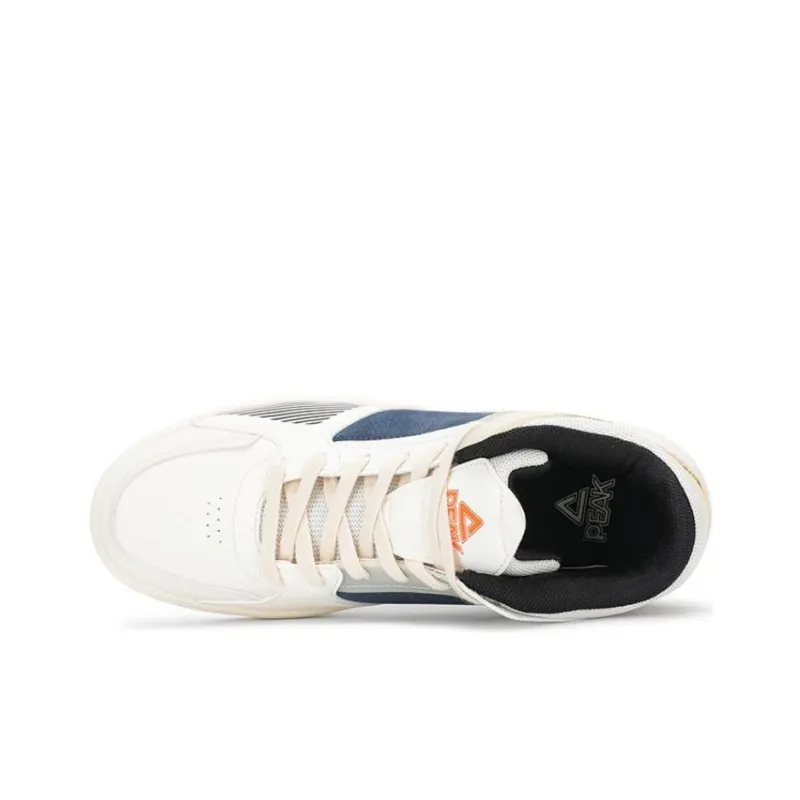 PEAK Lightweight Large Triangle 1.0 Anti Slip Wear Resistant Mid Top Skateboard Shoes Men's Canvas White-5