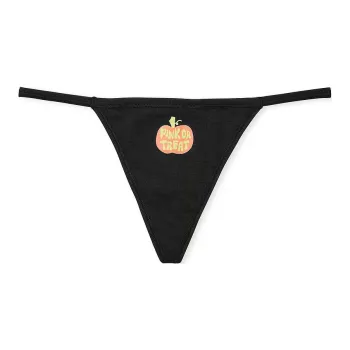 Victoria's Secret PINK Cotton V-String Panty / Pure Black Halloween Graphic Underpants Women's 1 Pack Black