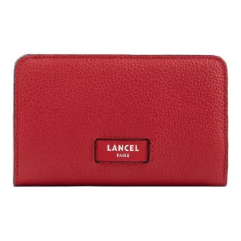 LANCEL Grained Cow Leather Wallet Women's Red Lanzeal