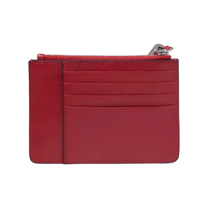 LANCEL Grained Cow Leather Card Holder Large Size Women's Red Lanzeal-2