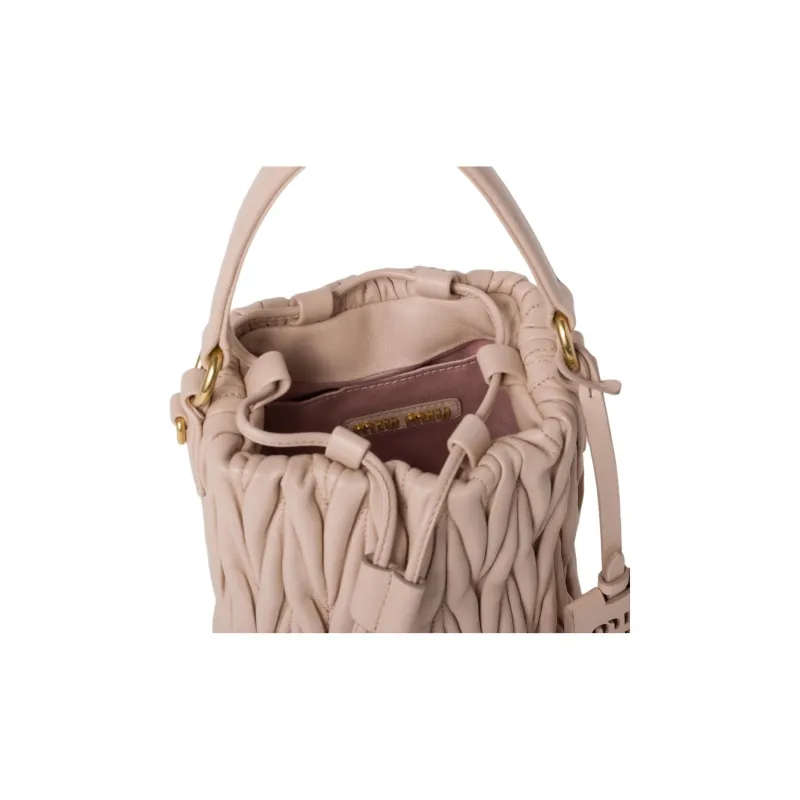 MIU MIU Matelassé Leather Bucket Bag, Handbag, Shoulder Bag, Crossbody Bag Women's Pink-4