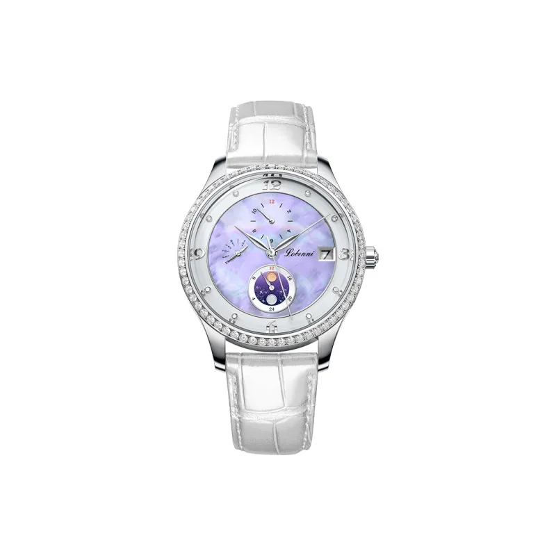LOBINNI L Elegant Women's Watch Automatic Mechanical Movement Cowhide Strap Watch Women's Watch White Dial-24