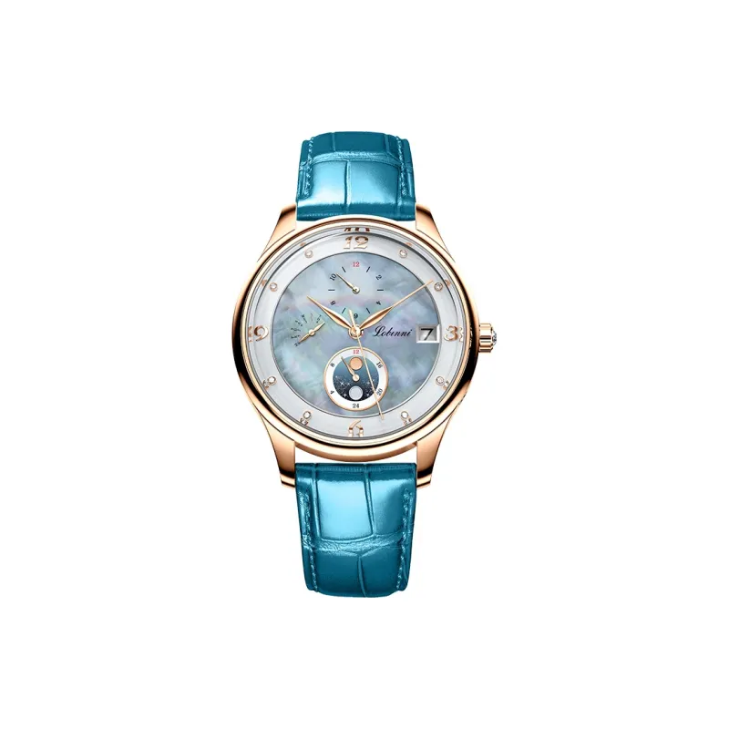 LOBINNI L Multifunction Automatic Mechanical Movement Cowhide Strap Watch Women's Watch White Dial-1