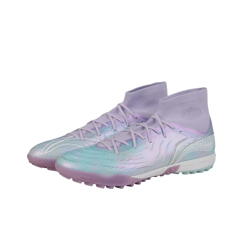 LiNing TF Rubber Broken Studs Artificial Ground Cushioned Slip Resistant Soccer Shoes Men's Blue Purple-3