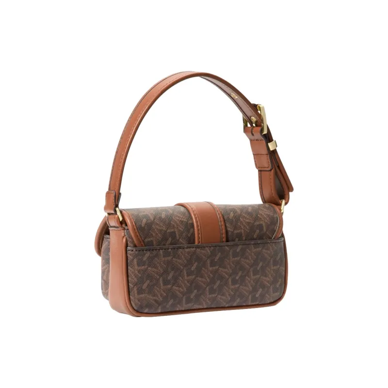 MICHAEL KORS Cow Leather Logo Print Handbag Extra Small Women's Dark Brown & Acorn Brown-1