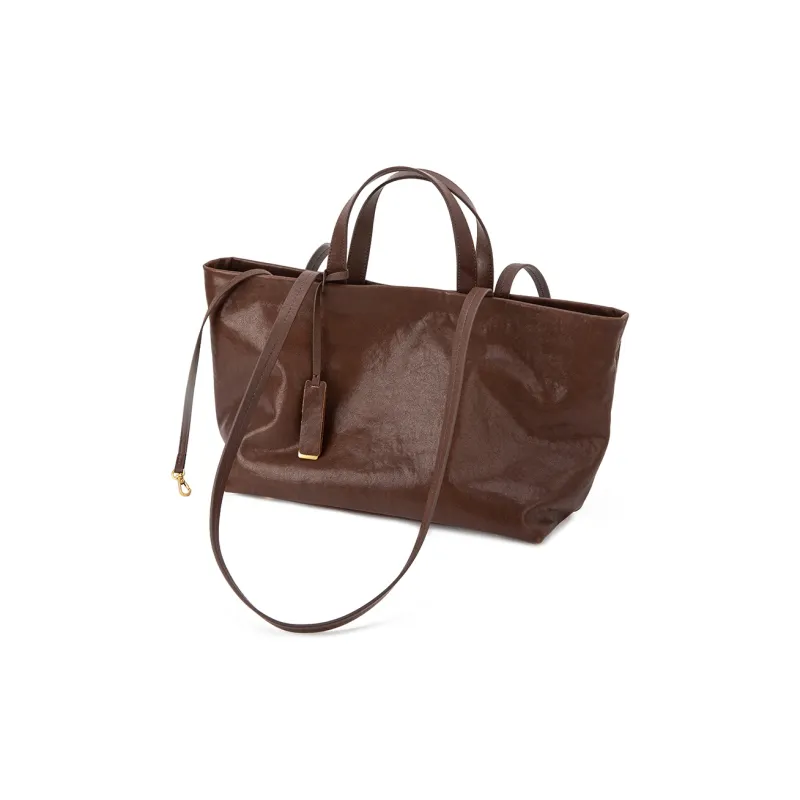 VENOF Cow Leather Commute Shoulder Bag Handbag Large Size Women's Vegetable Tanned Coffee-0