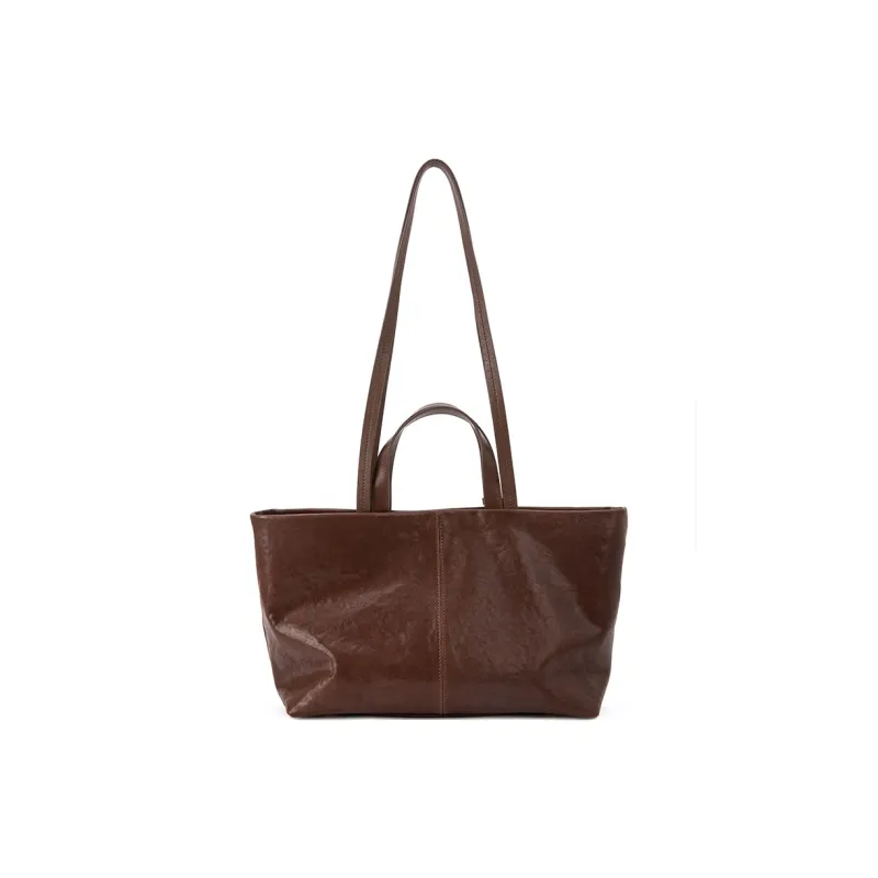 VENOF Cow Leather Commute Shoulder Bag Handbag Large Size Women's Vegetable Tanned Coffee-4