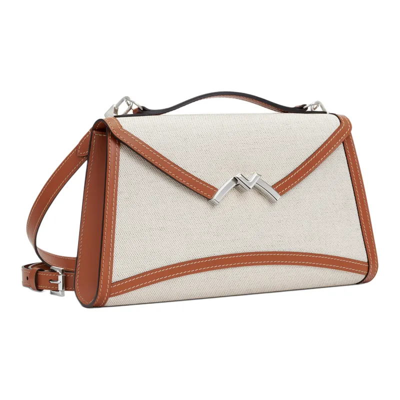 Moynat Canvas With Full Grain Cow Leather Portable One Shoulder Crossbody Clutches Women's Beige/Brown-1