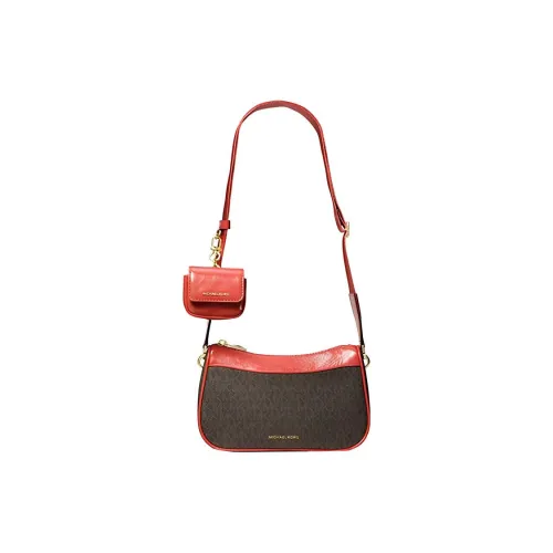 MICHAEL KORS Jet Set Canvas With Leather Shoulder Bag Crossbody Bag Medium Size Women's Brown & Red