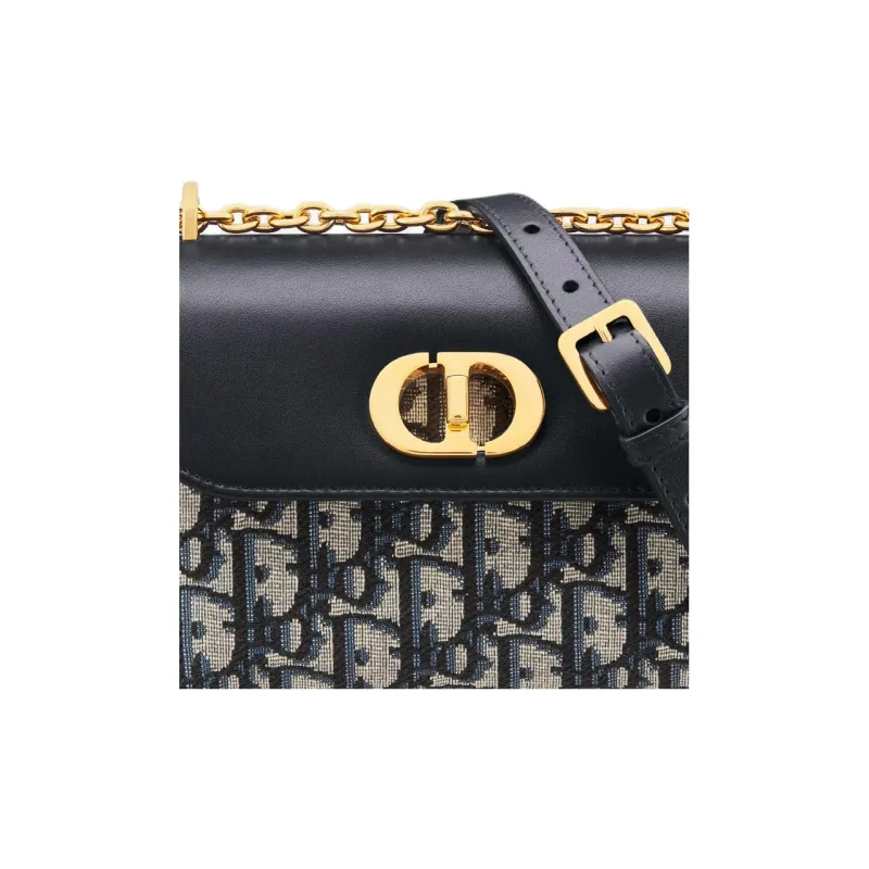 DIOR Cotton With Cow Leather Patchwork Shoulder Bag Crossbody Bag Mini Women's Blue-4