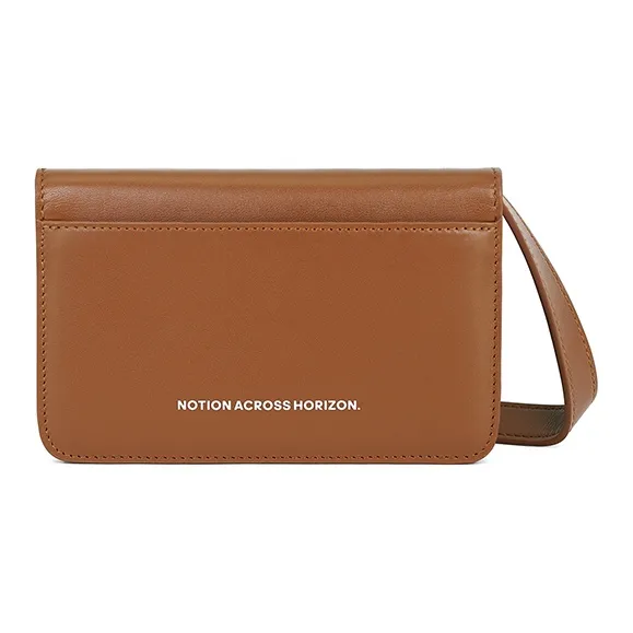 NORIZON Full Grain Cow Leather SLASH Crossbody Bag Shoulder Bag With Cell Phone Pouch Small Bag Unisex Brown/Black-6