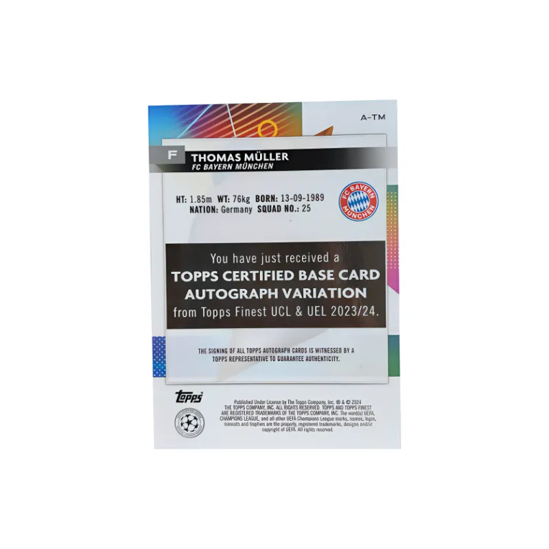 Topps Müller, Bayern, German Finest Signature, Silver Fold, Sticker, Star Card, Card Pass through Sports Cards 1 Pc-1