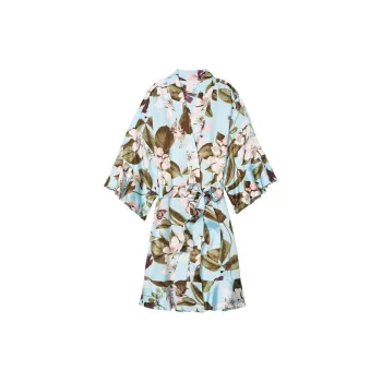 Victoria's Secret Pajama Robe Women's Blue Base Floral Print