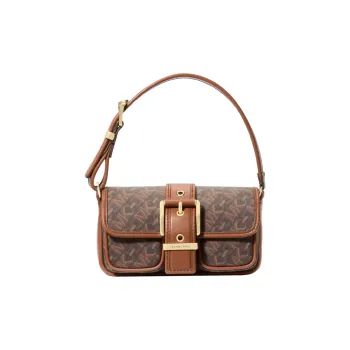 MICHAEL KORS Cow Leather Logo Print Handbag Extra Small Women's Dark Brown & Acorn Brown
