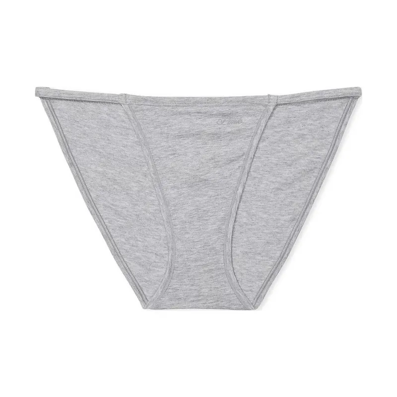 Victoria's Secret PINK Cotton String Bikini Panty / Medium Heather Grey Underpants Women's 1 Pack Gray-0
