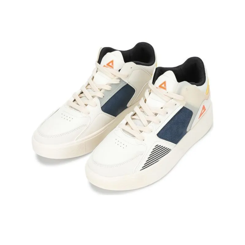 PEAK Lightweight Large Triangle 1.0 Anti Slip Wear Resistant Mid Top Skateboard Shoes Men's Canvas White-4
