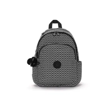 Kipling Polyester Backpack Large Size Unisex Black White Monogram Print/Black Noir