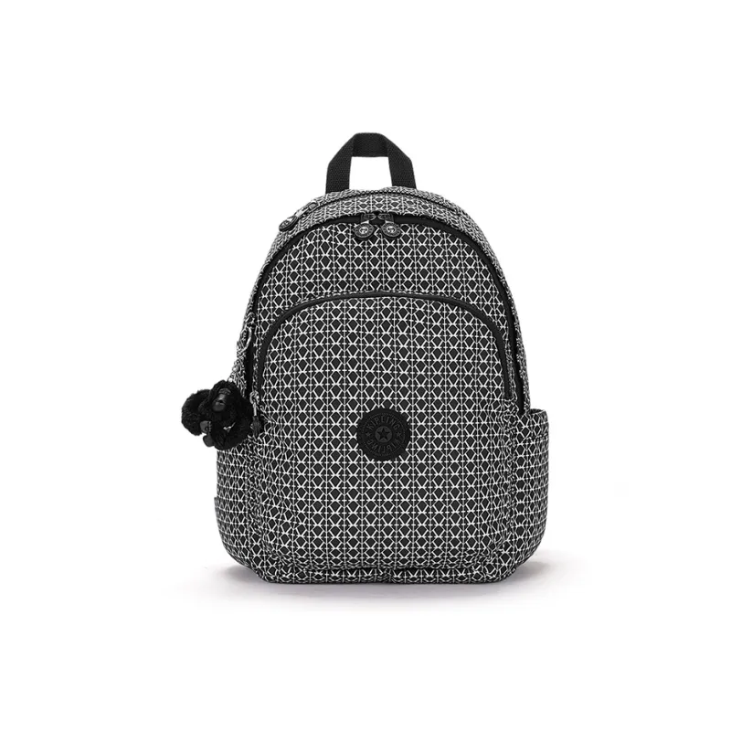 Kipling Polyester Backpack Large Size Unisex Black White Monogram Print/Black Noir-0