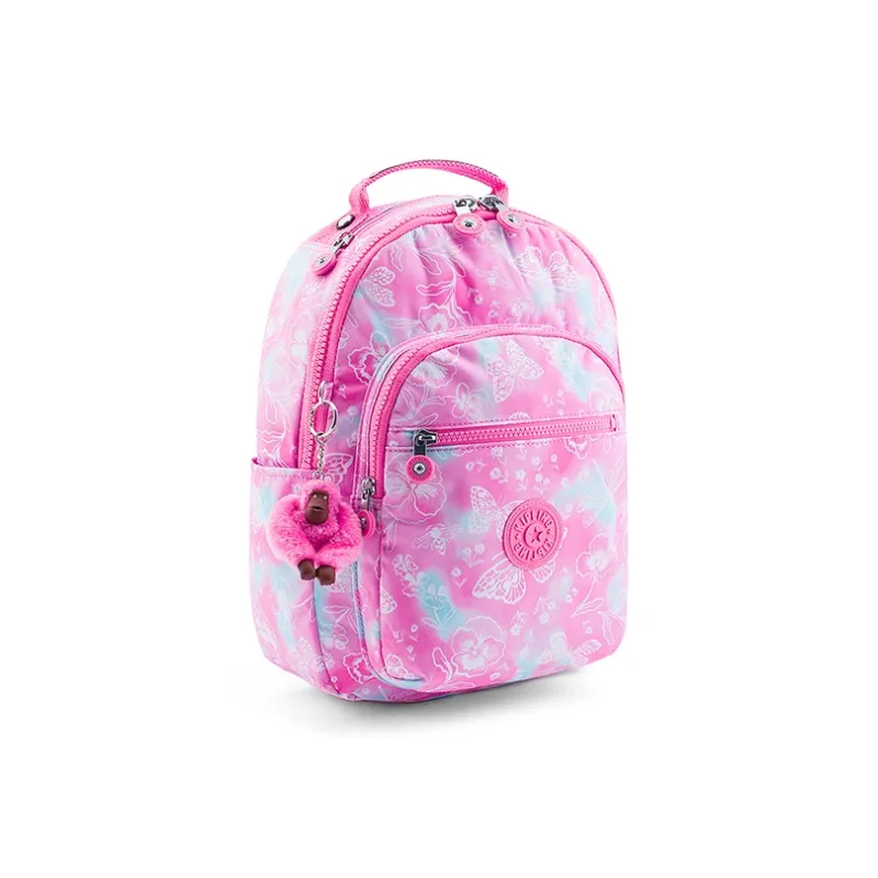 Kipling Polyester Monkey Bag Backpack Medium Size Unisex Dreamy Butterfly Pink Cloud Print-1