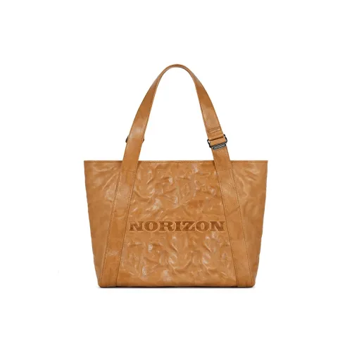 NORIZON Full Grain Vegetable Tanned Cow Leather Brown Tote Handbag Shoulder Bag Large Bag Unisex Cashew Nut Brown